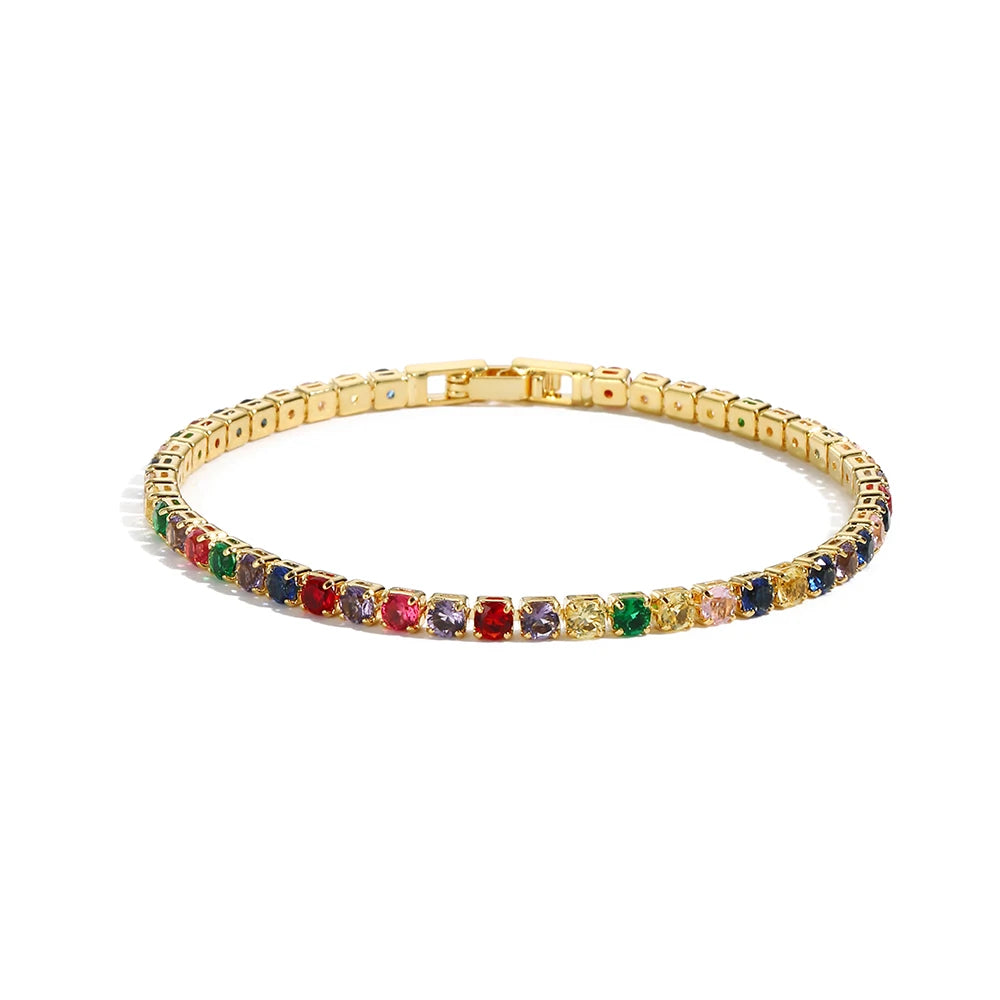 Colorful Crystal Tennis Bracelet for Women Waterproof Multicolor 3MM CZ Wedding Birthstone Hand Chain Jewelry Wholesale