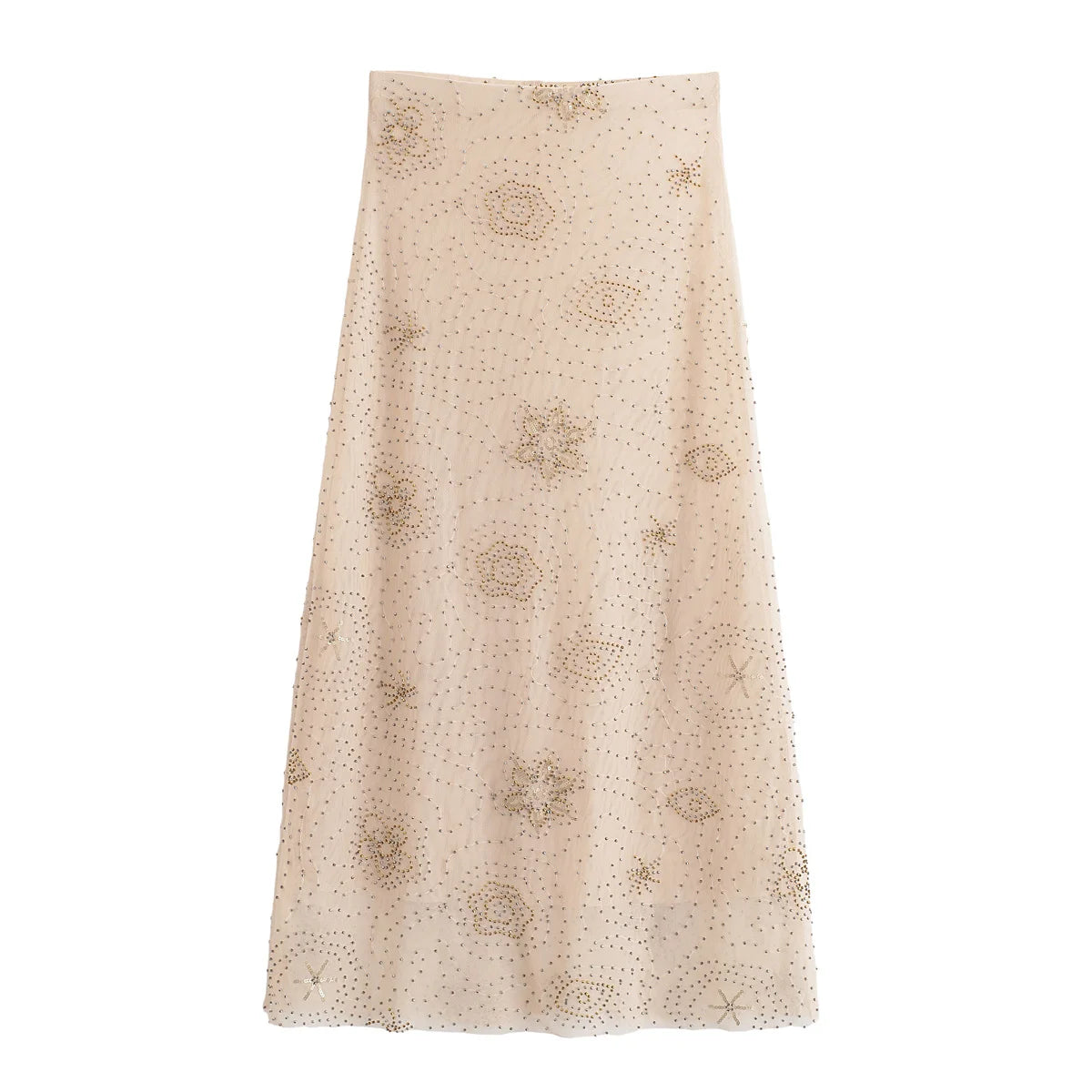 Women Elegant Skirt Set Pleated Sleeveless Beaded Decoration Backless Shorts Tops+High Waist A-Line Mesh Long Skirt Suits
