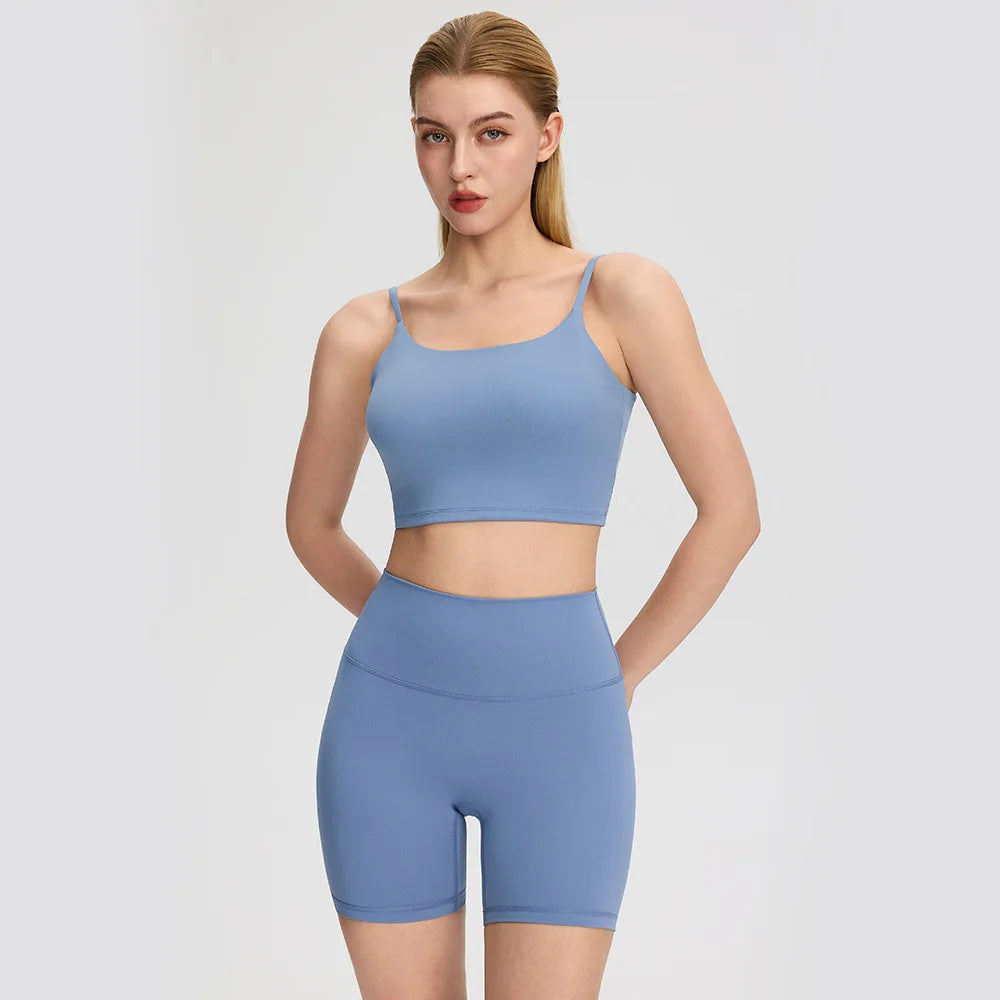 Yoga clothes, running suit, women's chest cushion vest, hip lifting high waist yoga shorts, quick drying breathable fitness suit