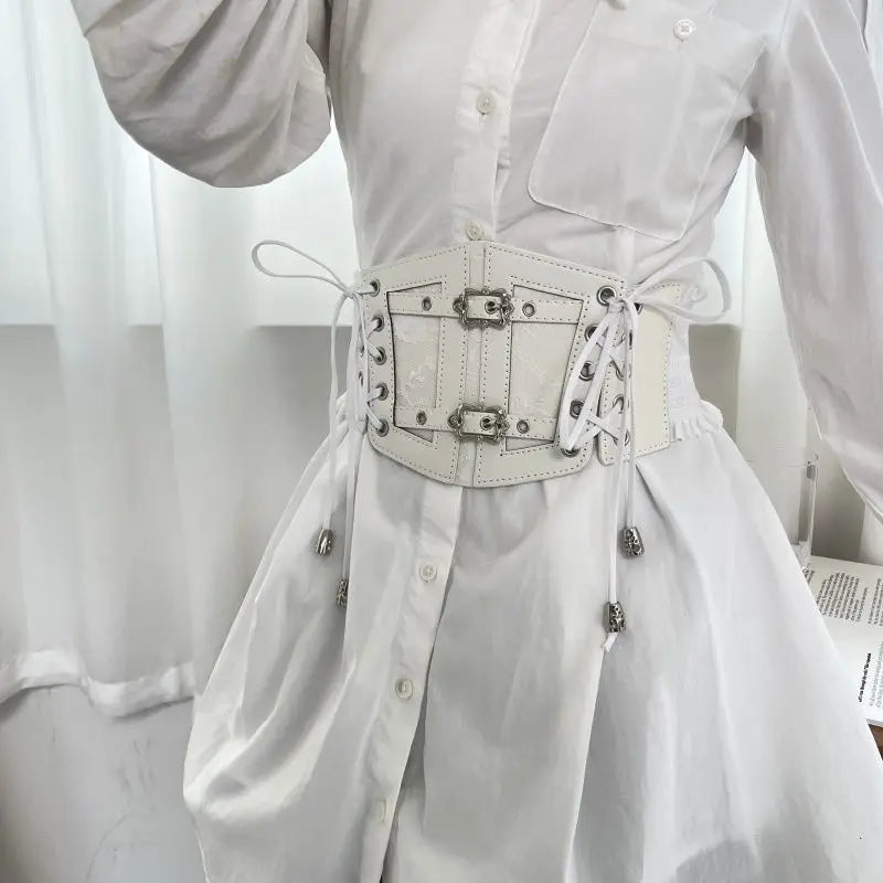 European and American retro black lace lace leather waist seal, women's decoration is fashionable, wearing elastic corset, wide
