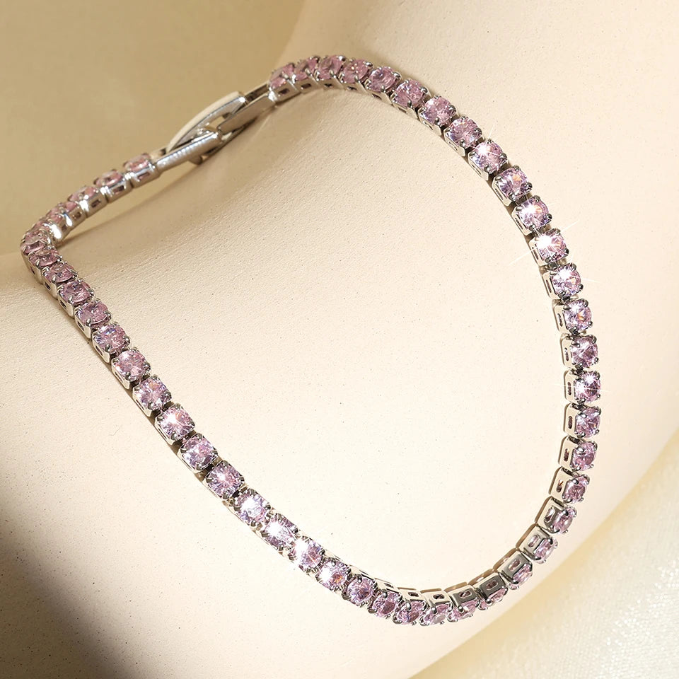 Uilz Exquisite Shiny Pink Black Zircon Decor Bracelets For Women Men Hip Hop Tennis Chain Fashion Party Jewelry Wholesale