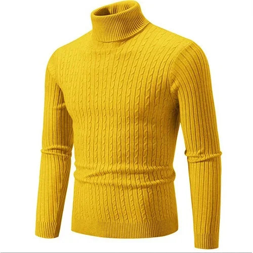 2025 New Men Solid Colour Turtleneck Sweater Black , White , Royal Blue, Fashion Simple Male Casual Pullover Tops