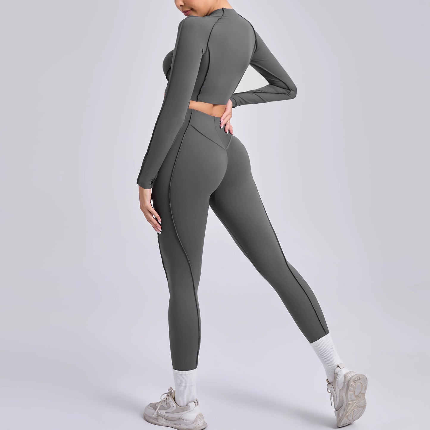 Sportswear Yoga Set Women's Workout Clothes Athletic Wear Sports Gym Legging Seamless Fitness Bra Crop Top Long Sleeve Yoga Suit
