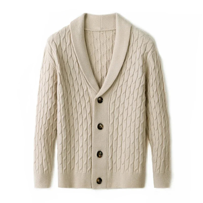 High-quality V-neck men's cardigan, stretchable, warm solid color sweater, versatile knitwear for daily wear.
