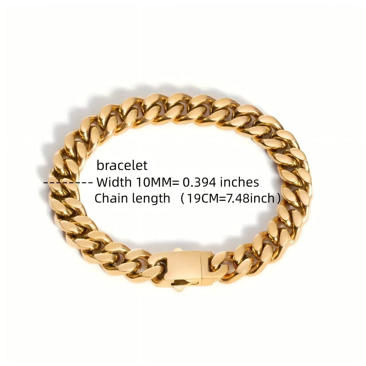 Stainless steel, 12mm gold-plated, necklace and hip-hop bracelet kit from the Cuban chain in Miami, gifts for men and women