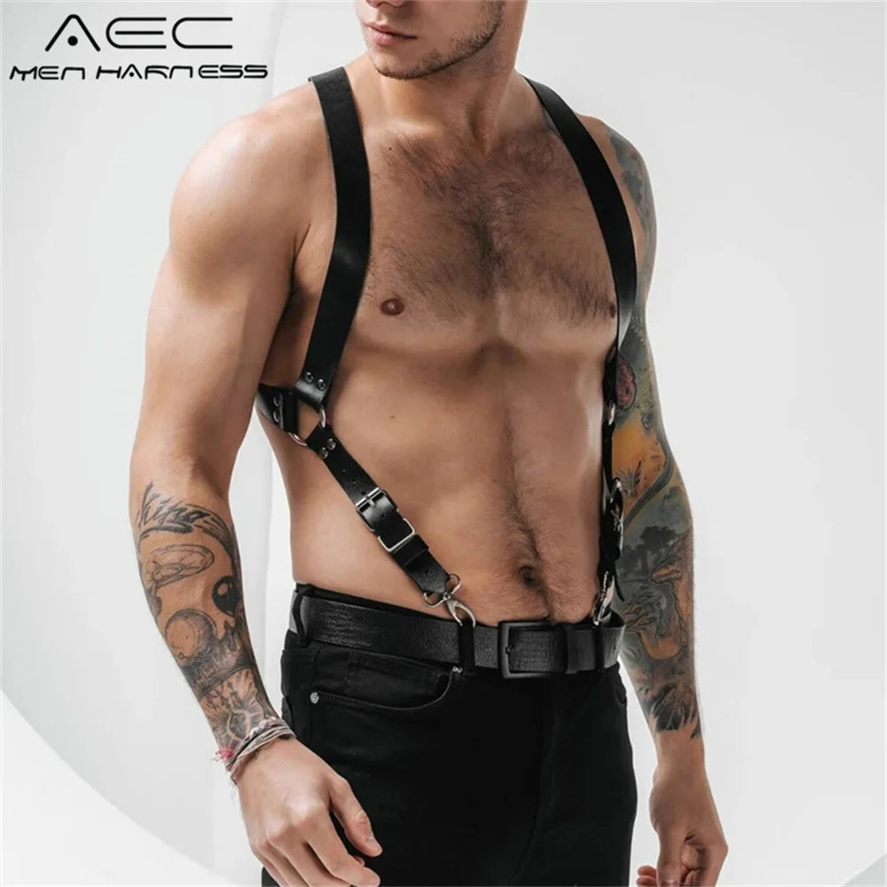 Fetish  Men Sexy PU Leather Harness Male Lingerie Adjustable Body Punk Style Belts BDSM Bondage Harajuku Garter For Adult