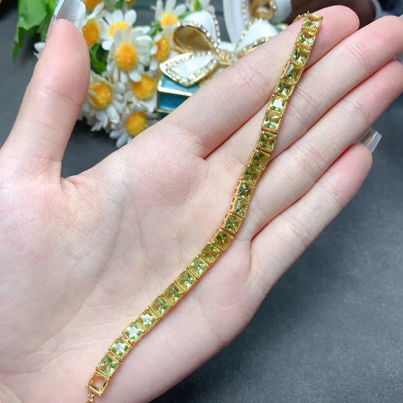 YULEM Fine Jewelry 925 Sterling Silver Inlaid Natural Peridot Bracelet Ladies Bracelet Support Detection Fashion Charm Bracelet