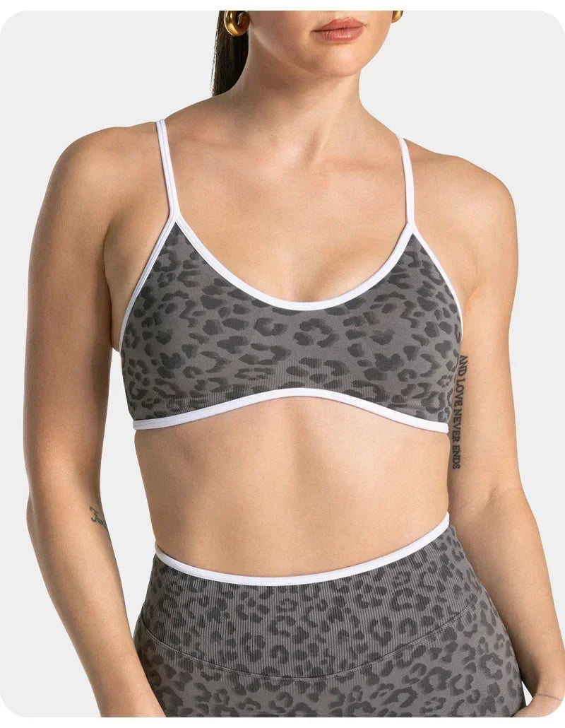 2PCS  High Quality Yoga SetNew Leopard Print Sports Underwear, Shockproof Butt Lift Workout Sports Trousers Women Activewear