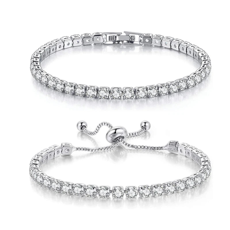ZAKOL 2 Pcs Set 4 MM Round Zircon Tennis Bracelet for Women Shiny Geometric Pink AAA Cubic Zirconia Fashion Jewelry Gifts