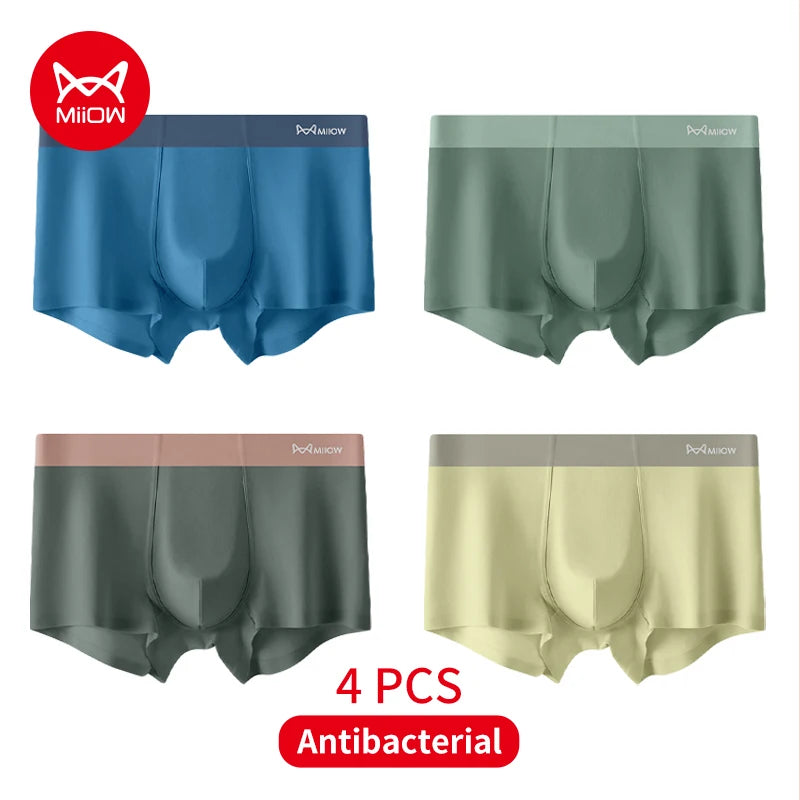 MiiOW 4pcs Underwear Man Traceless Silky Sexy Men's Panties Boxershorts Antibacterial U-haped Bag Male Underpants Boxer Shorts