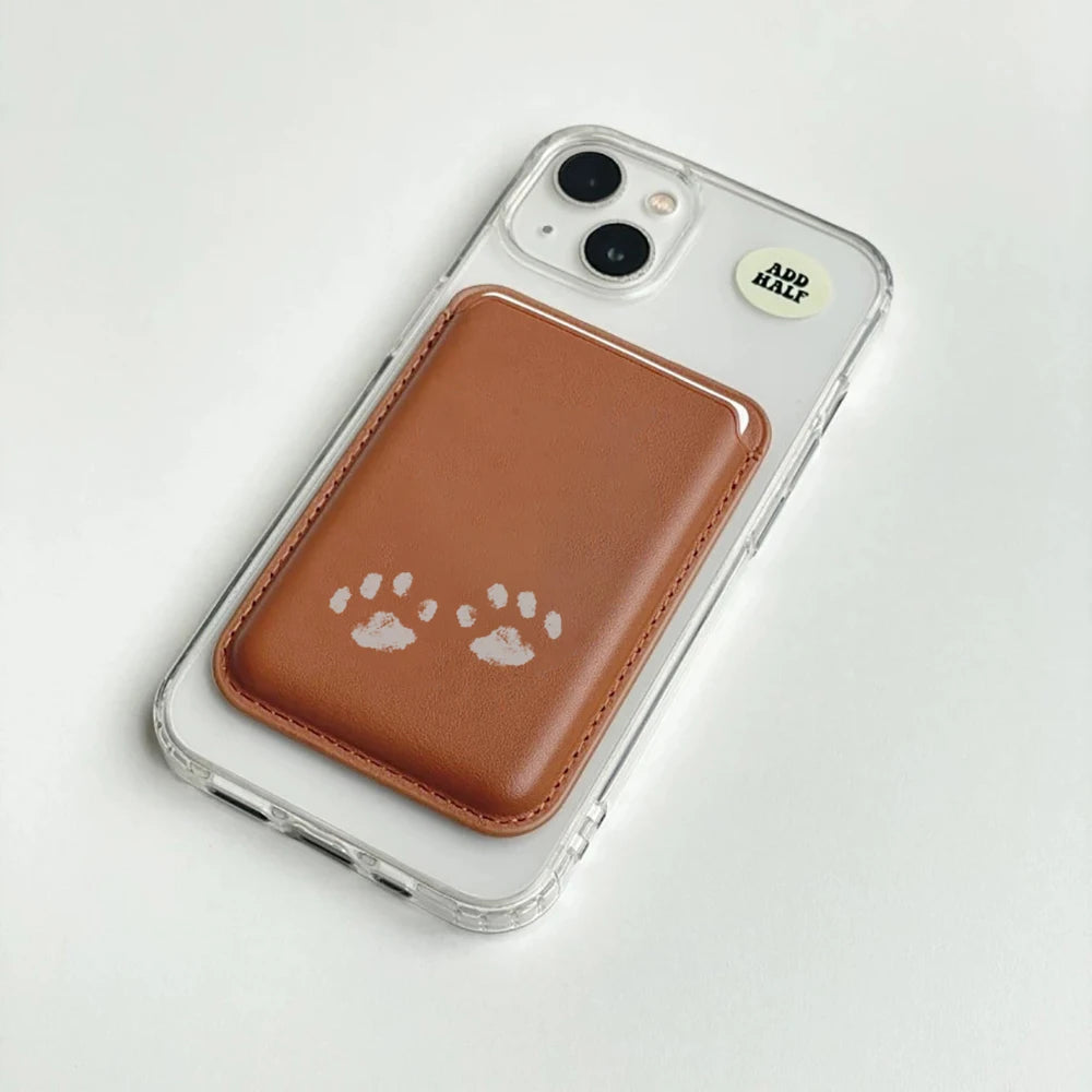 Cute Paw Bean Leather Card Wallet Cover Phone Card Holder Magnetic Case Suitable For all iPhone for Magsafe Card  Phone Back Bag