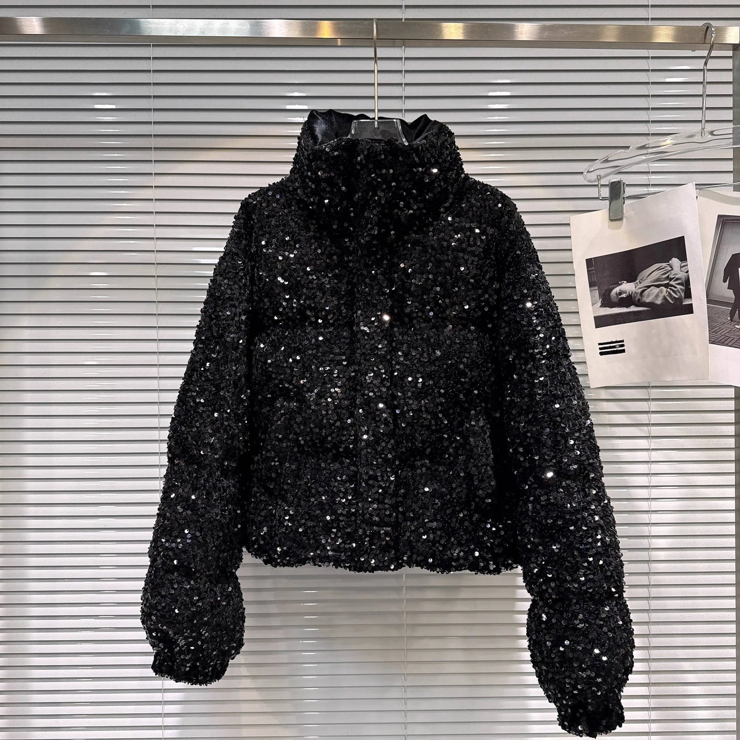 DEAT Winter New Fashion Heavy Industry Colorful Sequin Stand Collar Warm Jacket For Women Cotton-padded Coat 11A07258
