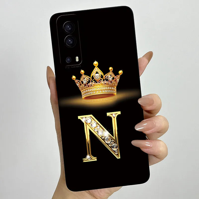 For Vivo Y72 5G V2041 Case Crown Letters Liquid Silicone Soft Phone Cases For Vivo Y52 5G V2053 Y72 Camera Protection Back Cover