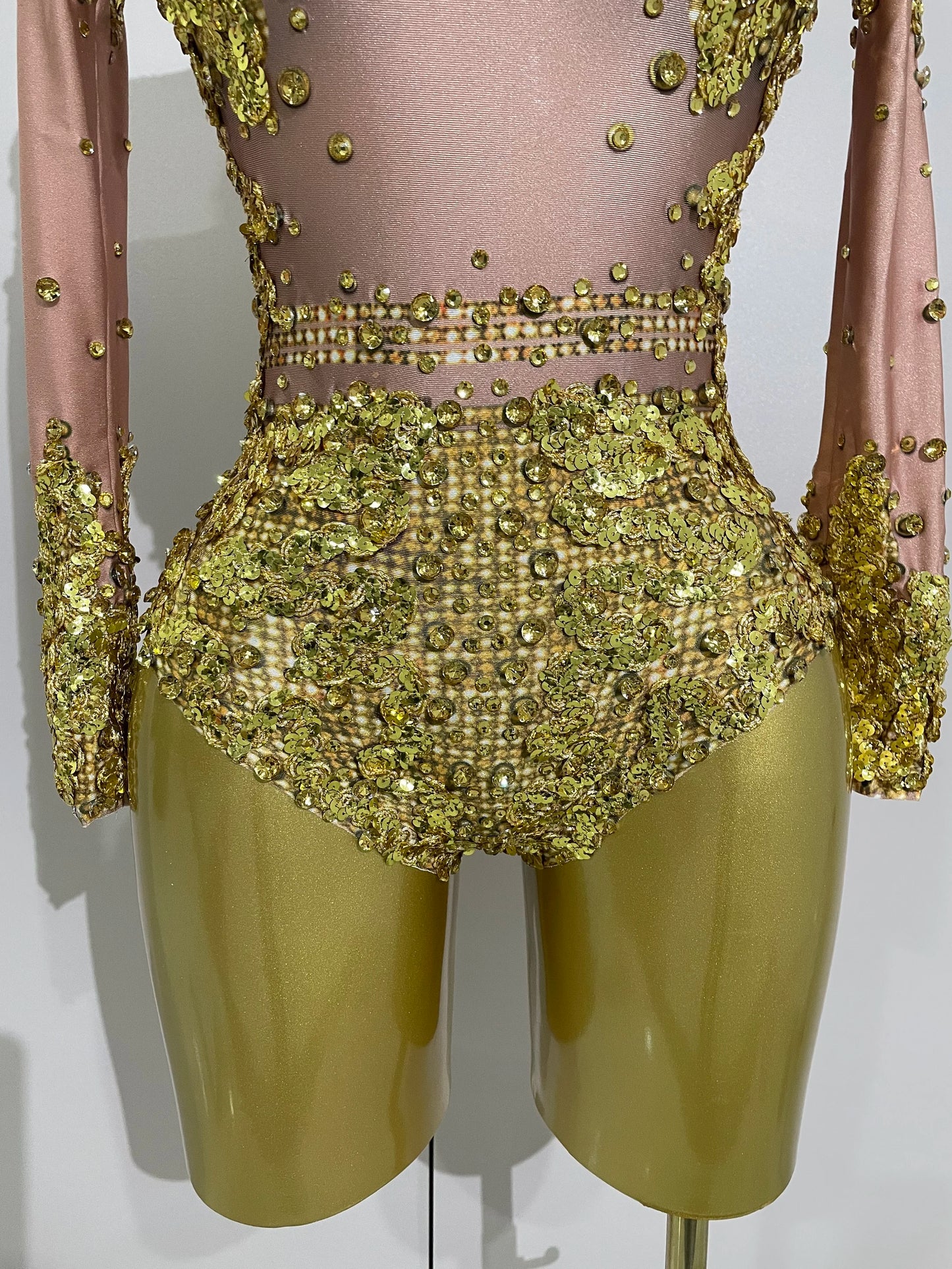 STOCK Sparkly Gold Silver Rhinestone Sequin Stretch Bodysuits Women Birthday Party Nightclub Dancer Stage Performance Costume