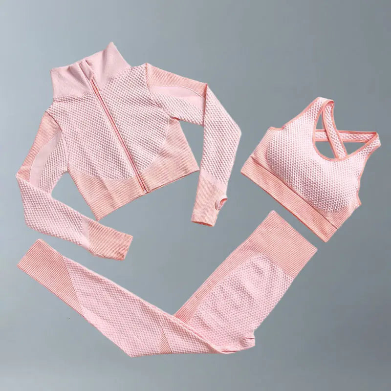 Yoga Suits Women Fitness Wear Gym Set Sports Outfits Training Exercise Workout Pants Long Sleeve Crop Top Bra Womens Tracksuits