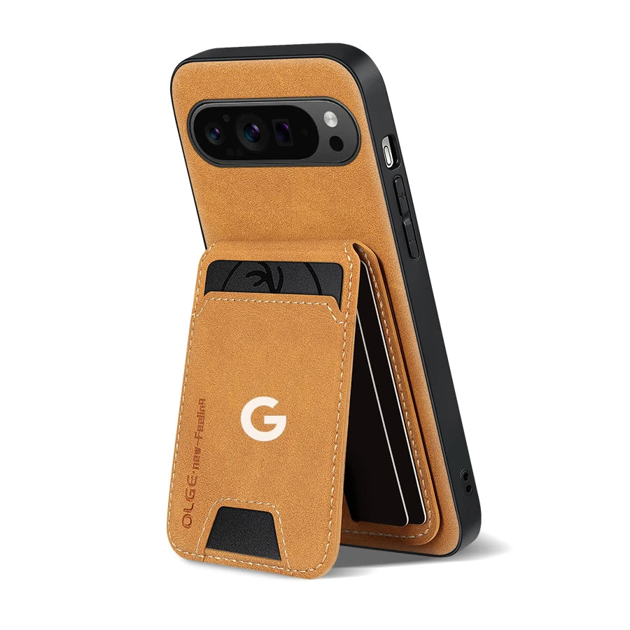 Business Luxury Sheepskin Leather Case For Google Pixel 9 10 11 Pro XL Card Holder Magnetic Stand Phone Cover For Pixel 9A 10A