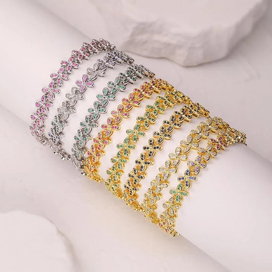 HECHENG, Four Leaf Clover Crystal Necklace, Ladies' Sparkling Zircon Luxury Bracelet, Wedding Party High-quality Gift Jewelry