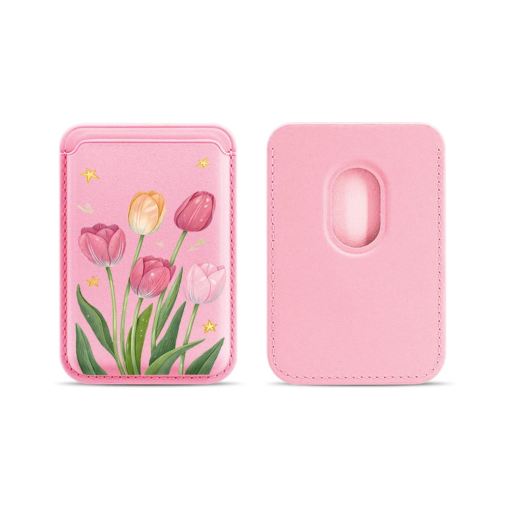Tulip Flowers Leather Card Wallet Cases Phone Card Holder Magnetic Case Suitable For all iPhone for Magsafe Card Phone Back Bag
