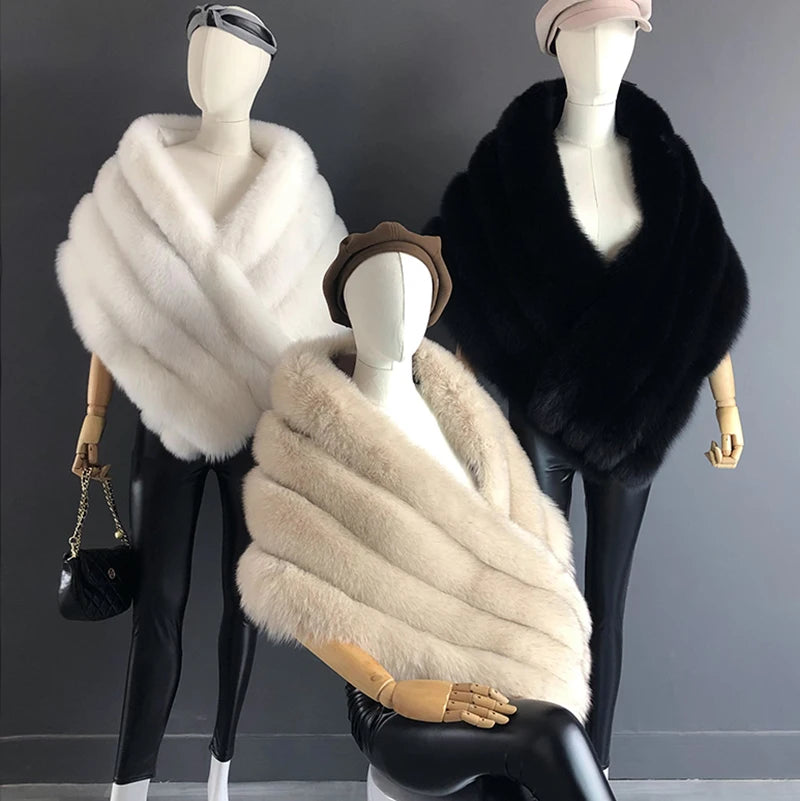 Woman Real Fox Fur Shawl Vest Jacket Fluffy Fur Cape Natural Fur Poncho Fur Lady Scarf Wrap Coat Shawl  Wedding Party Clothing
