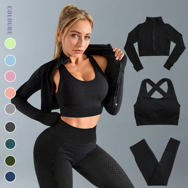 Yoga Suits Women Fitness Wear Gym Set Sports Outfits Training Exercise Workout Pants Long Sleeve Crop Top Bra Womens Tracksuits