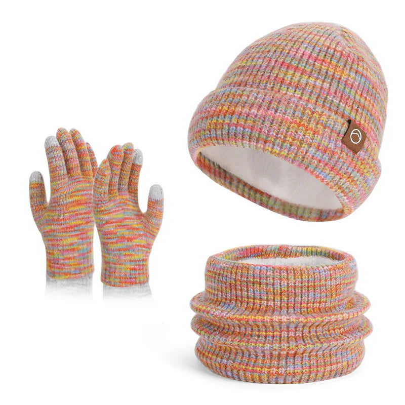 Women's Knitted Hat Beanie Cap Winter Coldproof Hat Scarf Gloves Sets Outdoor Warm Windproof Hat Fit Skiing Cycling Sets