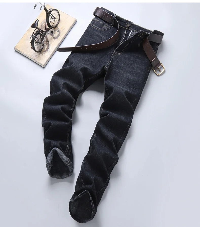 Men Fashion Straight Jeans Men New Stretch Slim Fit Pants Comfortable Soft Business Denim Trousers Male Brand Clothing