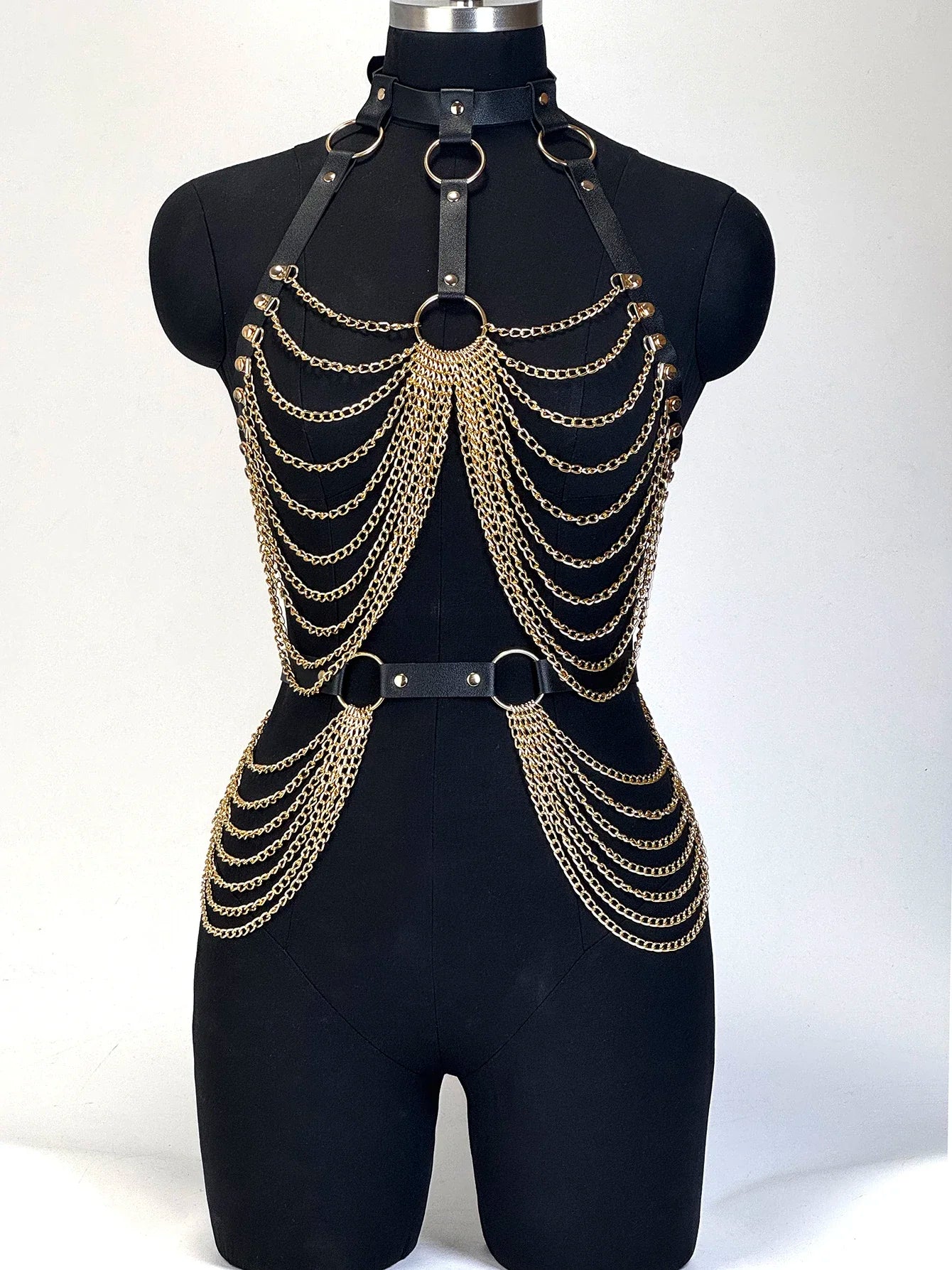 Fashion Ladies PU Leather Full Body Harness with Chains  Adjustable Body Decoration Strap Gothic Collocation Accessories