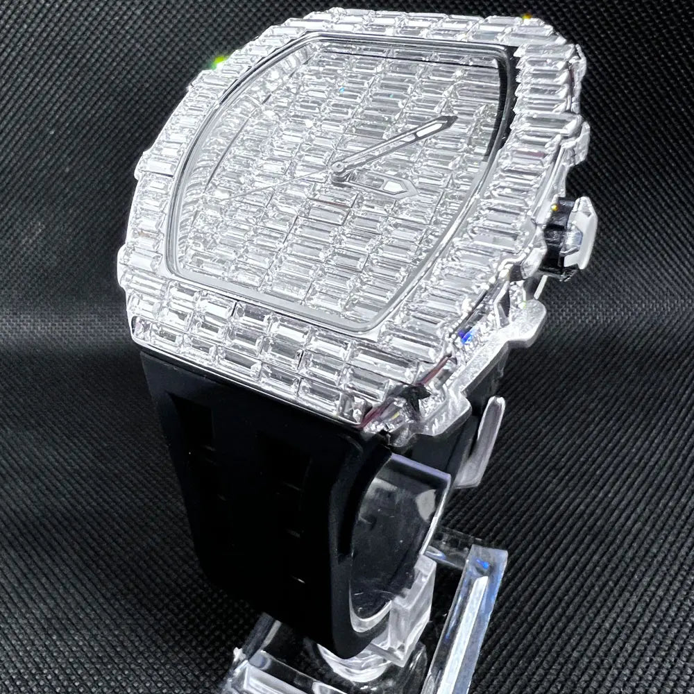 Luxusmarke Herrenuhr Mode Einzigartige Tonneau Uhren Diamant Blingbling Zifferblatt Wasserdicht Gummiband Armbanduhr Heißer Verkauf Geschenk