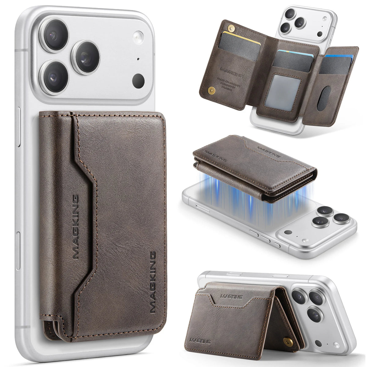 For IPhone 18 13 14 15 16 17 Pro Max Plus For Magsafe Leather Wallet Magnetic Cellphone Card Holder Multi-Card Slot Mini Wallet
