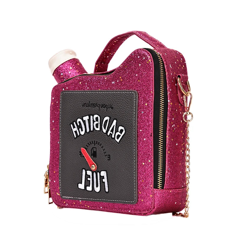 Women's PU leather fashion trend personality laser sequin embroidery letter creative oil bottle bag single room crossbody bag
