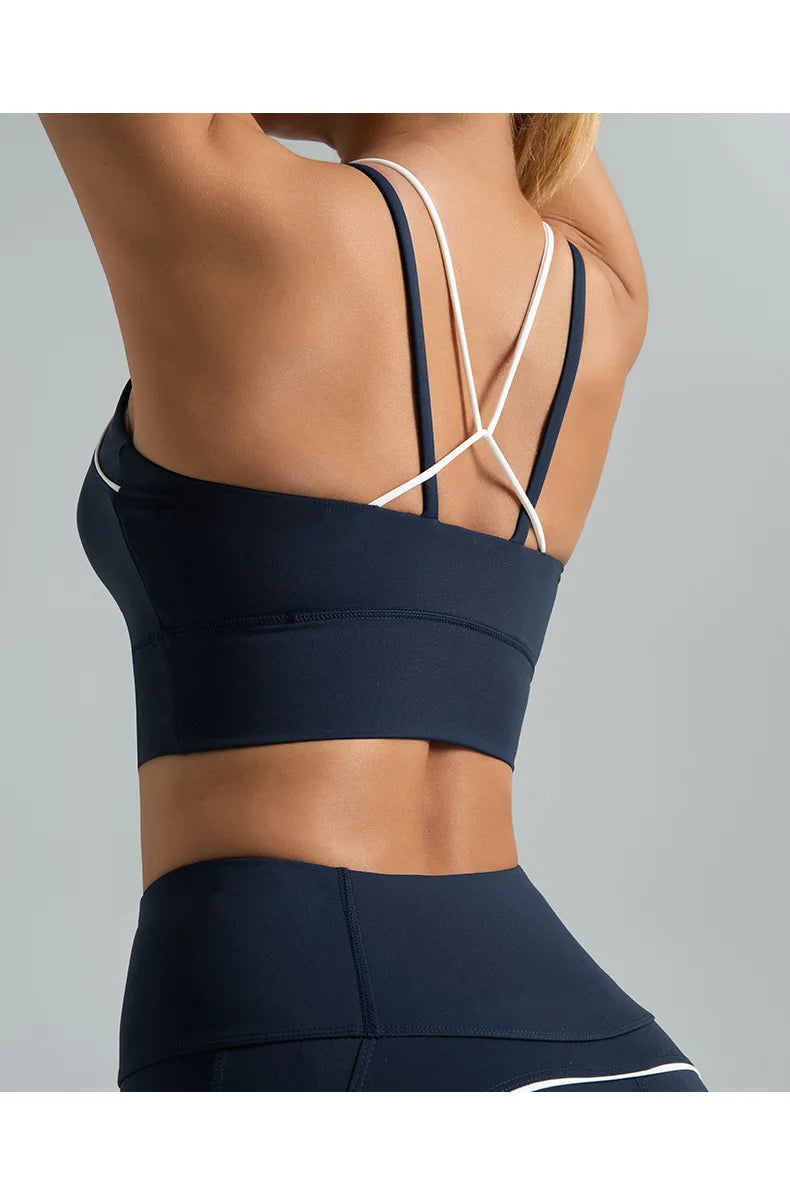 New Women's 2pcs Yoga Set Yoga Clothes High Waist Strap Cross High-elasticity Yoga Sports Bra Fitness Wear Set Women's Tracksuit