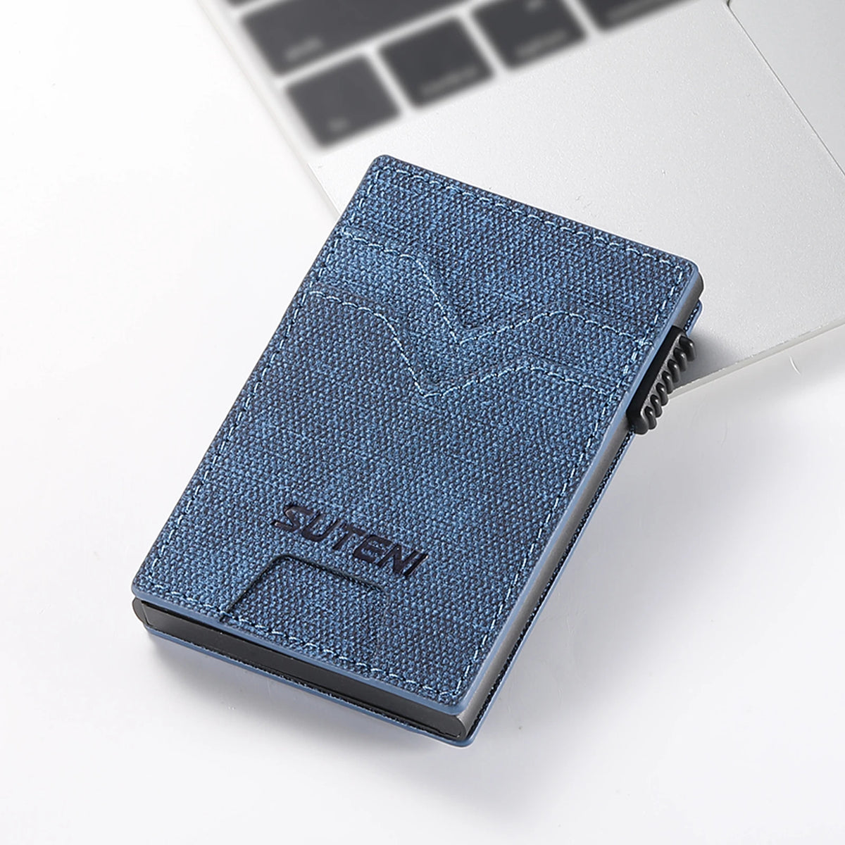 SUTENI Faux Leather Card Slot Wallet Flip Cover Unisex Card Box Pressing The Button Automatically Ejects The Card
