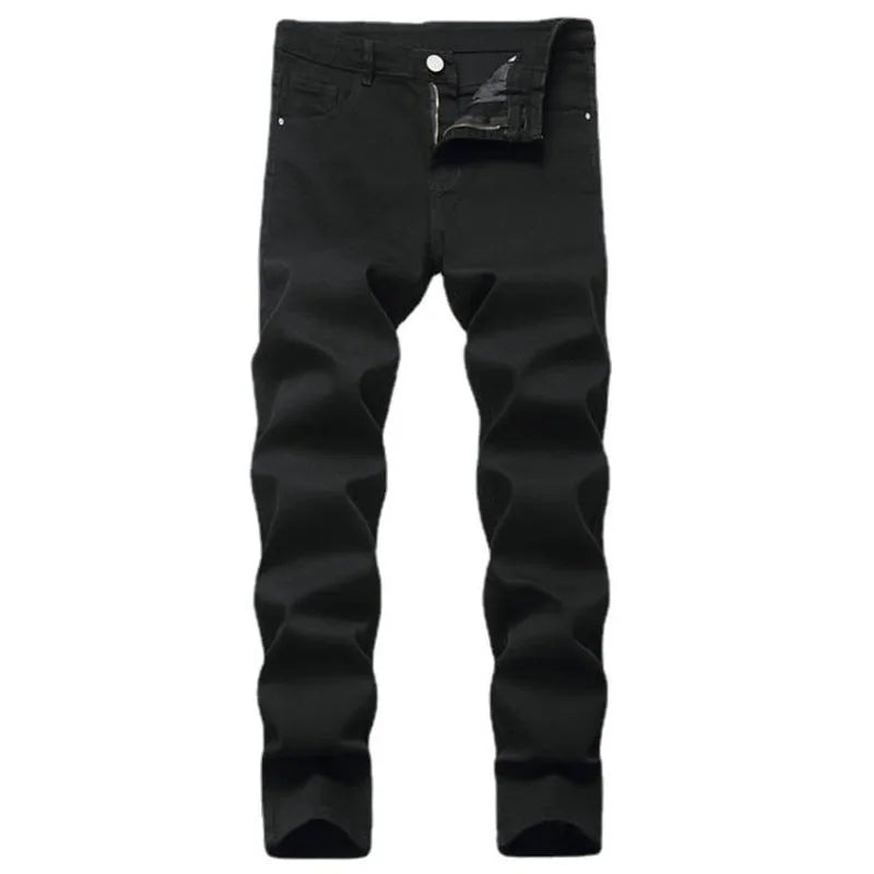 High Quality Men Casual Black Jeans Paint Slim Straight Hole Biker Jeans Autumn Jean Homme Male Denim Pants Plus Size