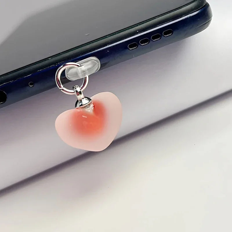 Gradient Heart Shaped Phone Dust Plug Pendant, Heart-Shaped Pendant Suitable for IPhone/Type-C Universal Phone Accessories