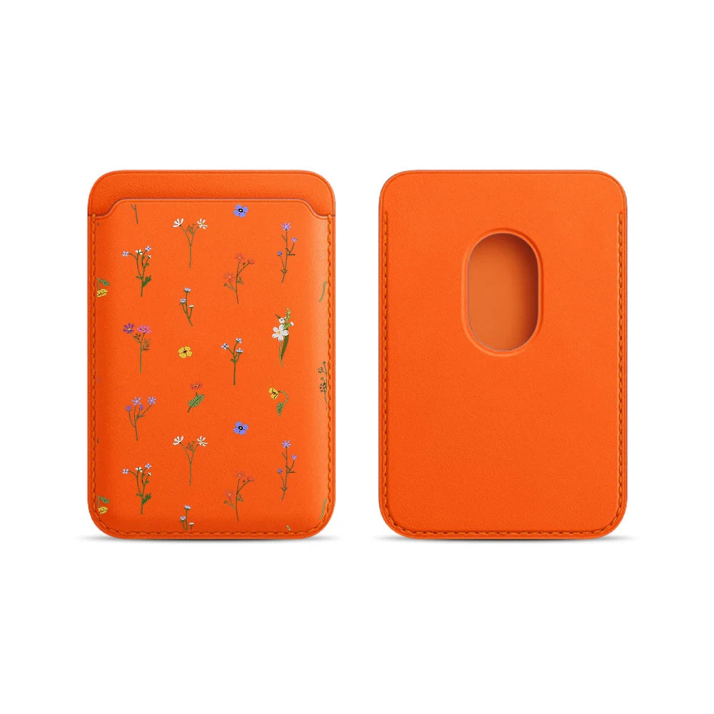 Leather Card Wallet Cover Magnetic Phone Card HolderPhone Back Bag Cute Flowers Case Suitable For all iPhone For Magsafe Card