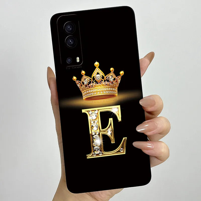 For Vivo Y72 5G V2041 Case Crown Letters Liquid Silicone Soft Phone Cases For Vivo Y52 5G V2053 Y72 Camera Protection Back Cover