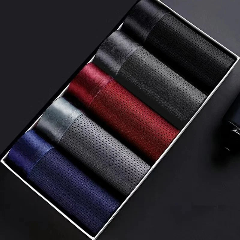 5Pcs/Lot Men's Underwear Men's Business Ice Silk Mesh Underwear Summer Cool Sexy Breathable Antibacterial Underwear Large Size