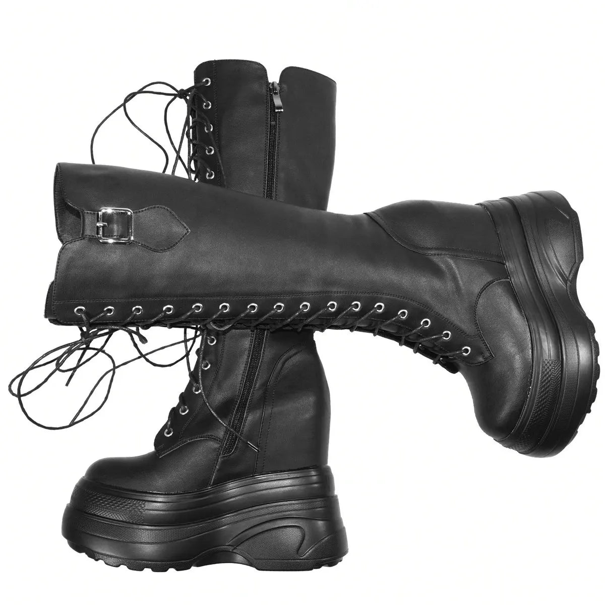 16cm High Heel Pumps Plus Size 43 44 45 46 47 Shoes Women Cow Leather Wedges Vulcanized Shoes Female Round Toe Fashion Sneakers