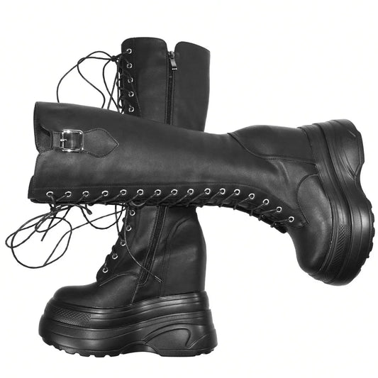 16cm High Heel Pumps Plus Size 43 44 45 46 47 Shoes Women Cow Leather Wedges Vulcanized Shoes Female Round Toe Fashion Sneakers