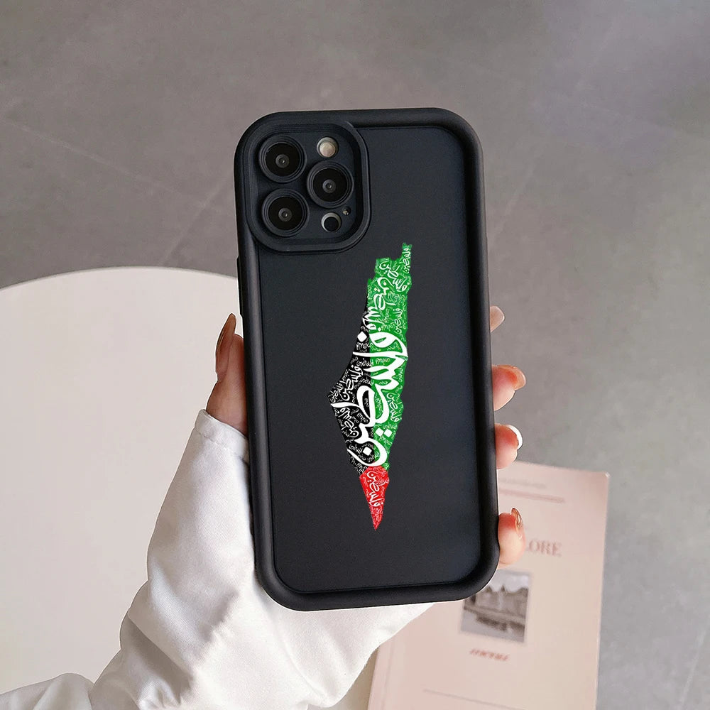 Cartoon Palestine Flag Map Passport Phone Case For iPhone 16 15 14 13 12 11 Pro Max Mini XR XS X 7 8 Plus Camera Protection