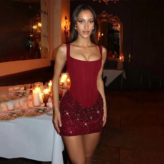 Townlike Pleated Slim Bodycon Dress Women Spaghetti Strap Mini 2026 Summer Dress Sequin Evening Nightclub Sexy Party Dresses