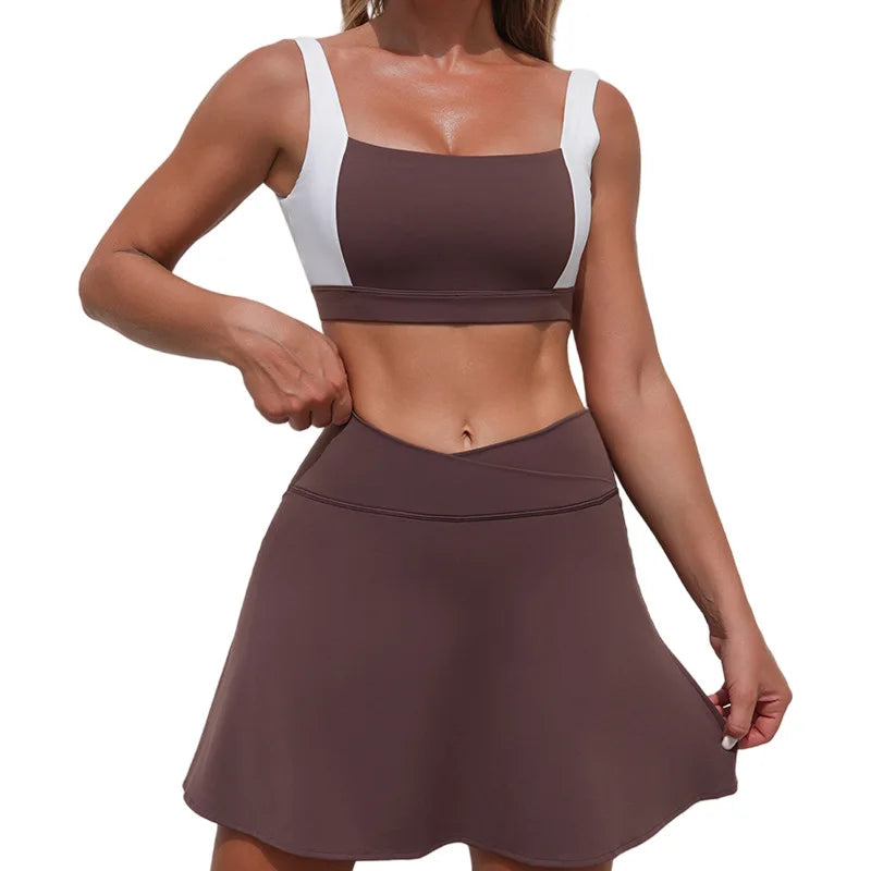 Yoga Sets Fitness Sports High Waist Peach Hip Backless Leggings Sports Bra Women's Tight Quick Dry Running Gym Short Skirt Set