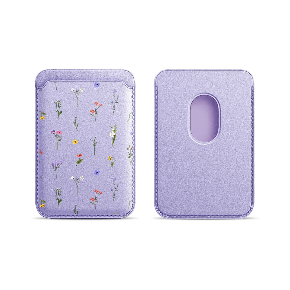 Leather Card Wallet Cover Magnetic Phone Card HolderPhone Back Bag Cute Flowers Case Suitable For all iPhone For Magsafe Card