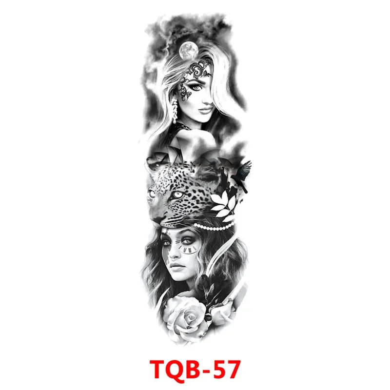 Waterproof Temporary Tattoo Sticker Full Arm Large Skull Old School Tatoo Stickers Flash Fake Tattoos for Men Women