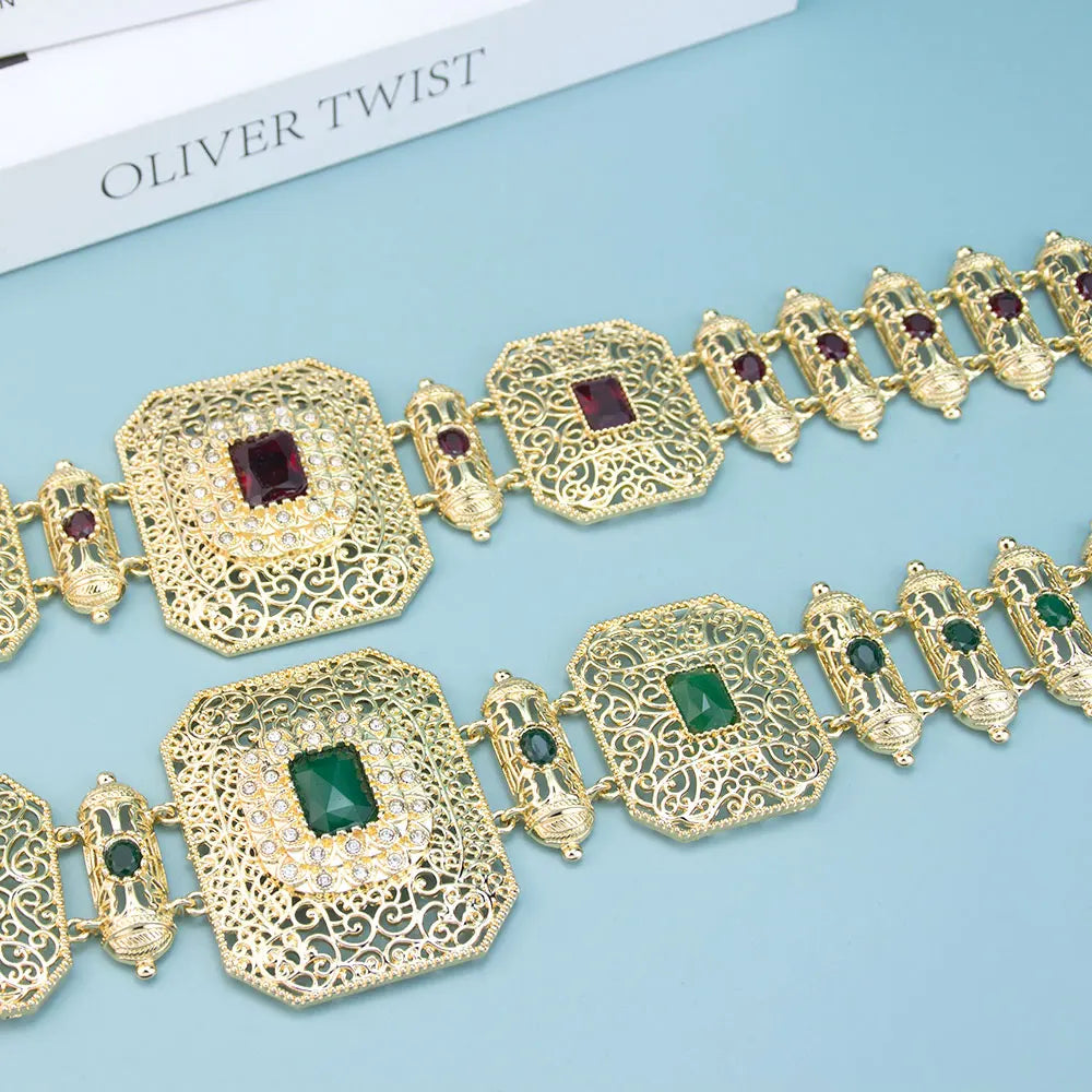 Sunspicems Gold Color Moroccan Caftan Belt Arabic Hand Rope Waist Chain Adjustable Length Women Belt Tassel Metal Body Jewelry