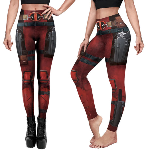 Nadanbao Womens Leggings Gothic Style Deadpool 3D Print Print Slim Stretch Trouser Black Leggings Street Leisure Yoga Pants