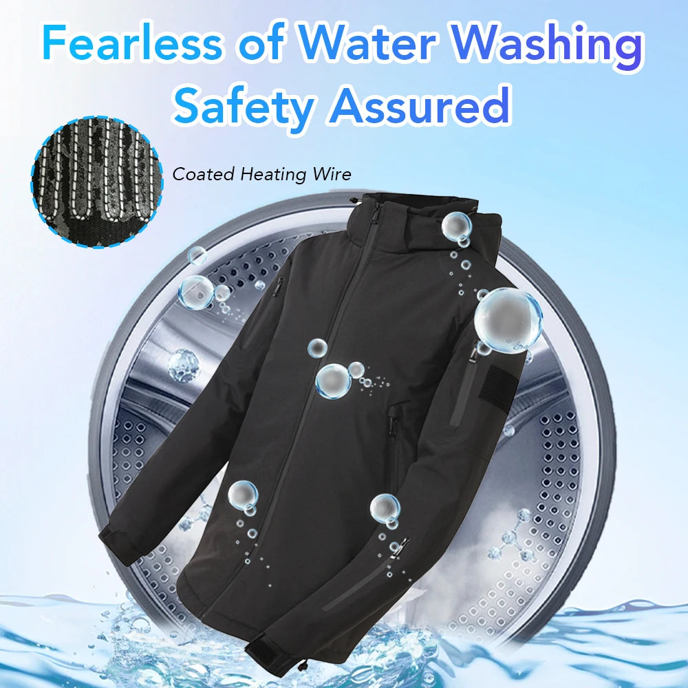 New Intelligent Heating Jacket Men 8 Area USB Electric Heated Hooded Coat Washable Windproof Warm Outdoor Jacket USB Charging