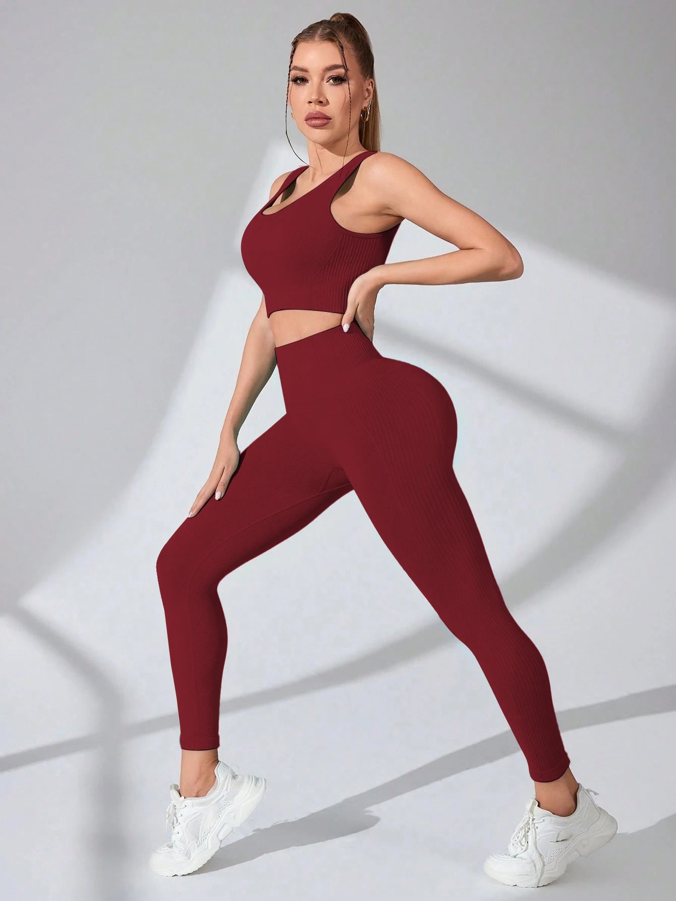 Women’s Workout Sets 2 Piece - Seamless Yoga Leggings and Cross-Strap Sports Bra Gym Outfits Activewear Matching Set
