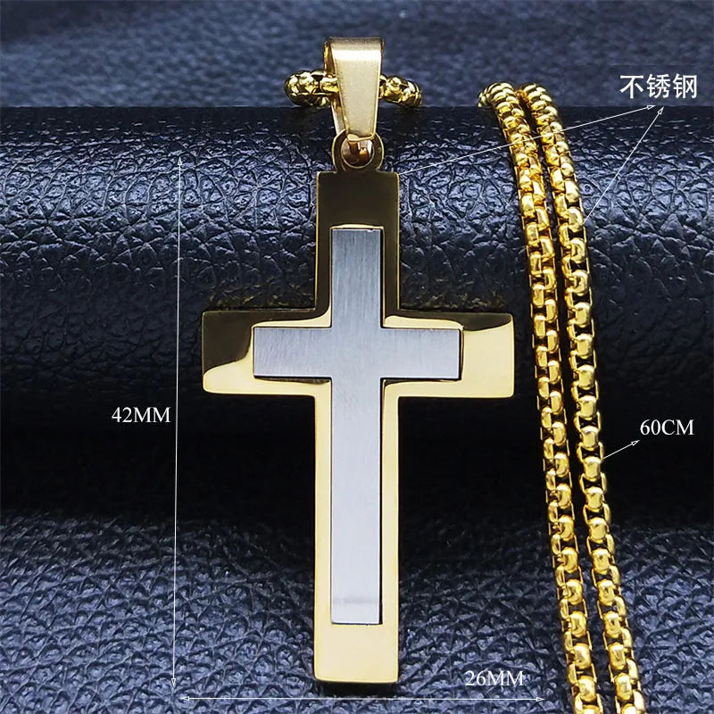 YQ Stainless Steel Splice Cross Pendant Necklace For Men Women Religious Jewelry Accessories With 60cm Chain