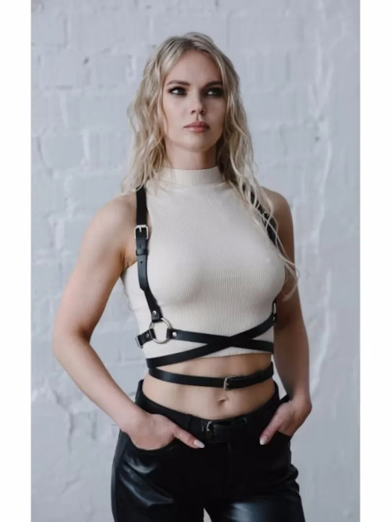 Fashion Belt Street Style Pu Leather Chest Harness Belt Punk Suspenders Decorative Waistband Gothic Clothing Accessories Women